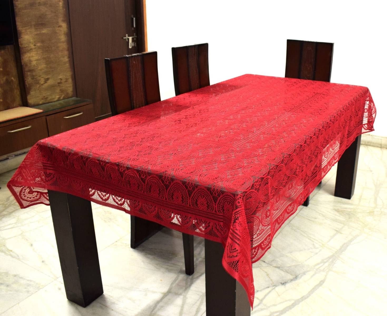     			DPA Collection Checks Cotton 6 Seater Rectangle Table Cover ( 229 x 152 ) cm Pack of 1 Red
