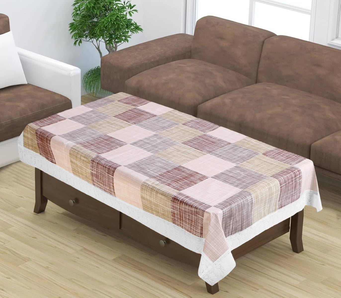 DPA Collection Checks PVC 4 Seater Rectangle Table Cover ( 152 x 102 ) cm Pack of 1 Beige DPA Collection Checks PVC 4 Seater Rectangle Table Cover ( 152 x 102 ) cm Pack of 1 Beige