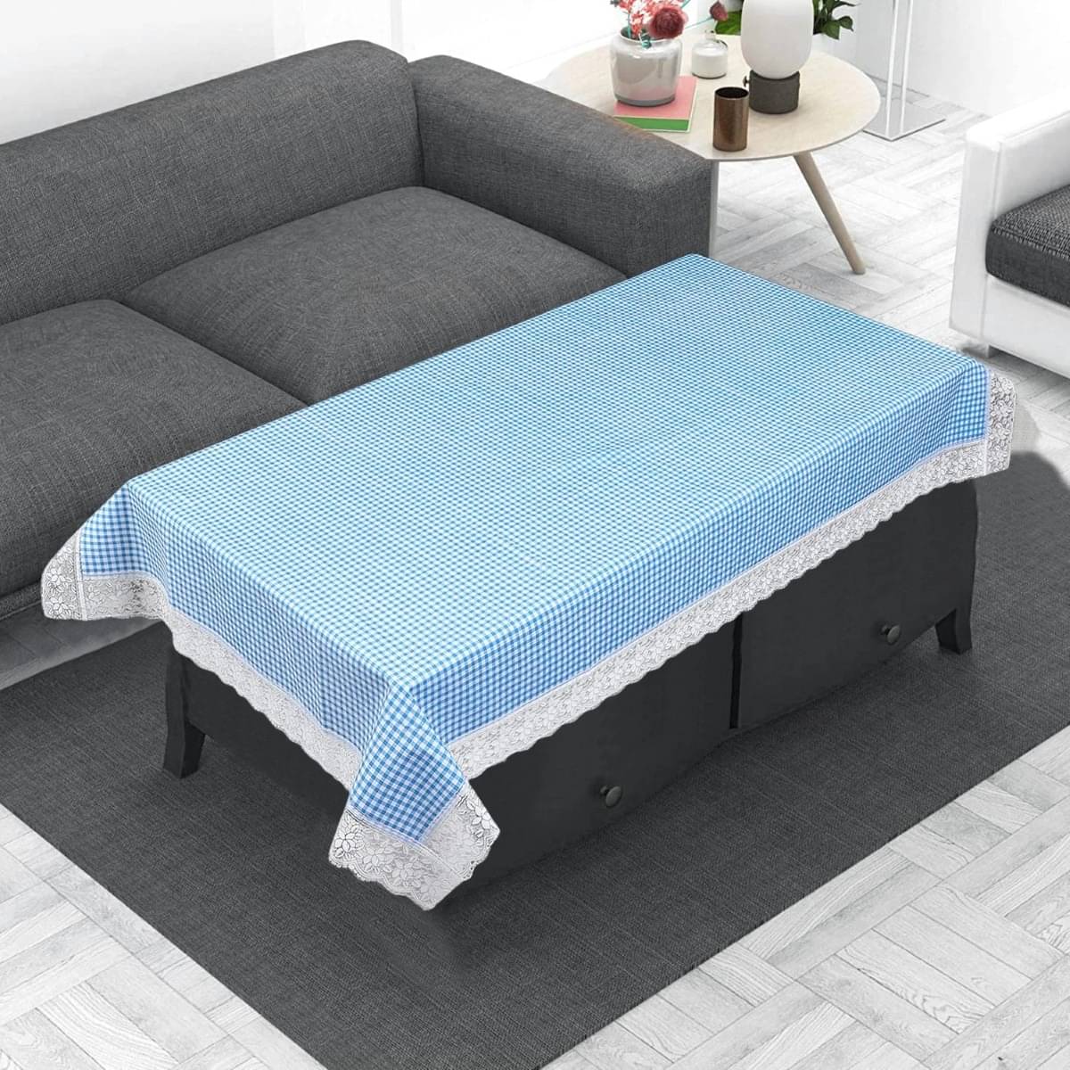     			DPA Collection Checks PVC 4 Seater Rectangle Table Cover ( 122 x 122 ) cm Pack of 1 Blue