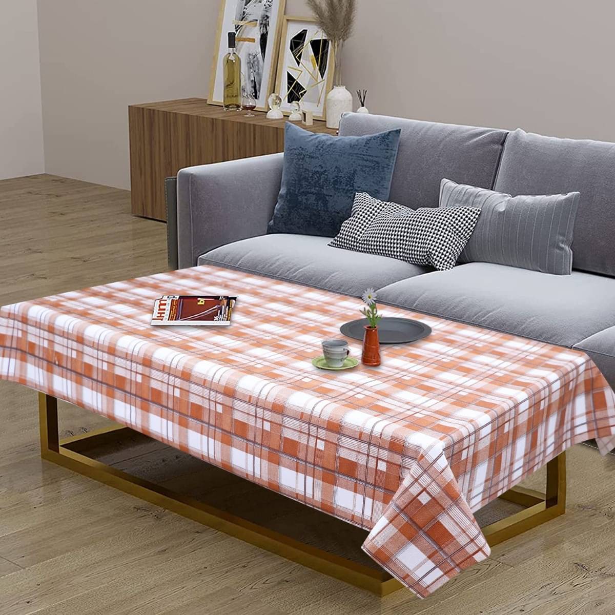     			DPA Collection Checks PVC 4 Seater Rectangle Table Cover ( 137 x 91 ) cm Pack of 1 Brown