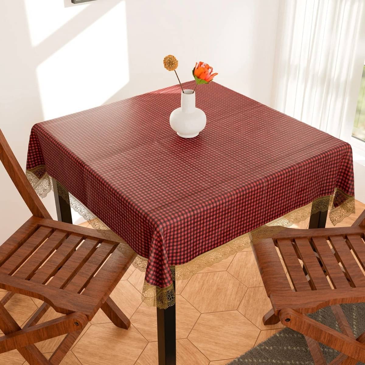DPA Collection Checks PVC 4 Seater Rectangle Table Cover ( 122 x 122 ) cm Pack of 1 Maroon     			DPA Collection Checks PVC 4 Seater Rectangle Table Cover ( 122 x 122 ) cm Pack of 1 Maroon