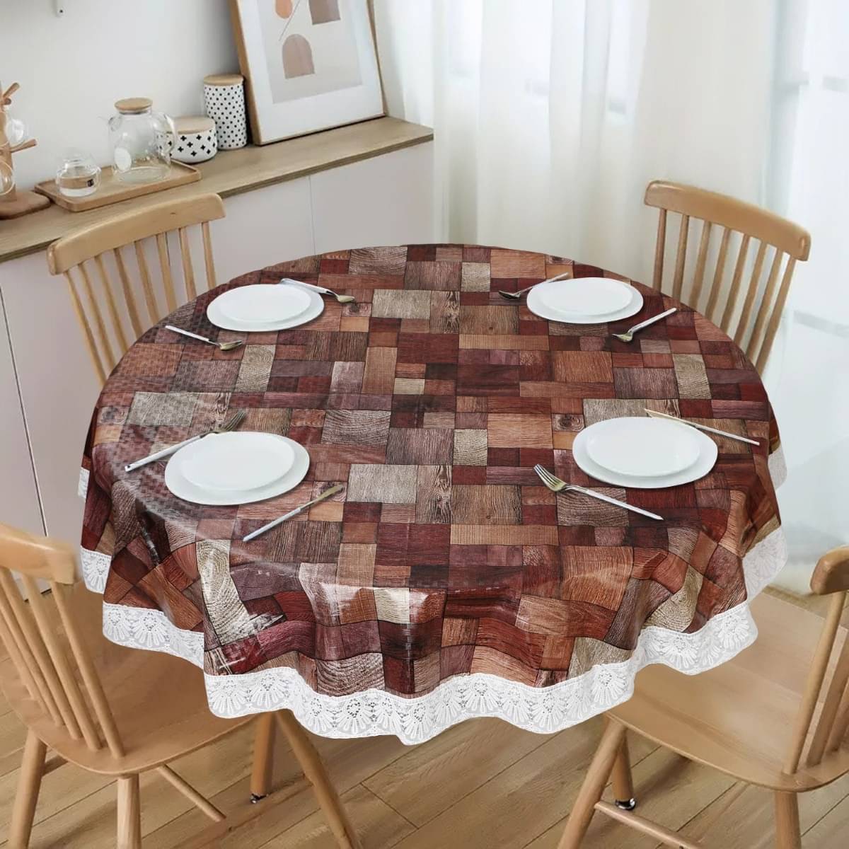 DPA Collection Checks PVC 4 Seater Round Table Cover ( 152 x 152 ) cm Pack of 1 Brown DPA Collection Checks PVC 4 Seater Round Table Cover ( 152 x 152 ) cm Pack of 1 Brown