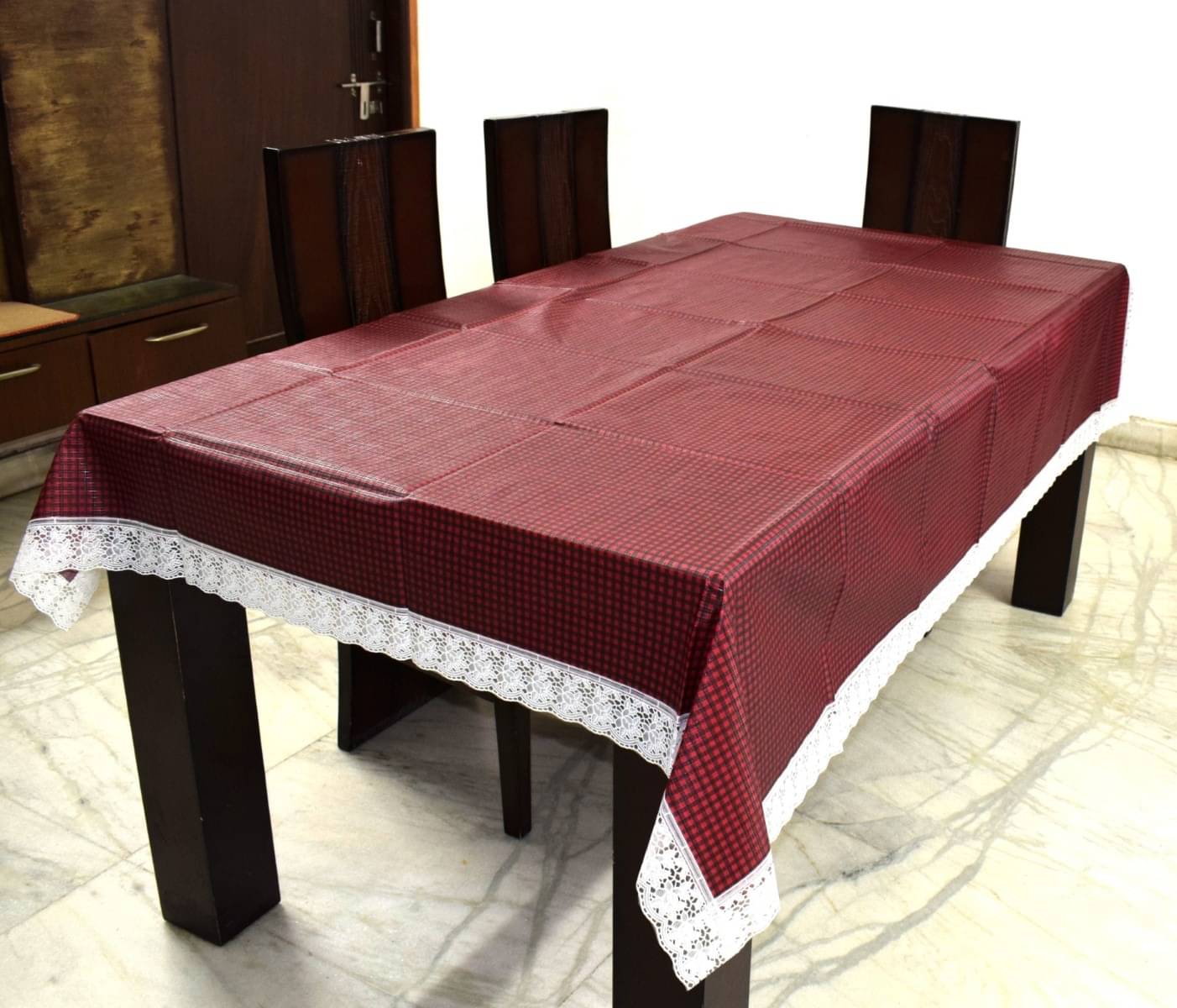 DPA Collection Checks PVC 6 Seater Rectangle Table Cover ( 229 x 152 ) cm Pack of 1 Maroon DPA Collection Checks PVC 6 Seater Rectangle Table Cover ( 229 x 152 ) cm Pack of 1 Maroon