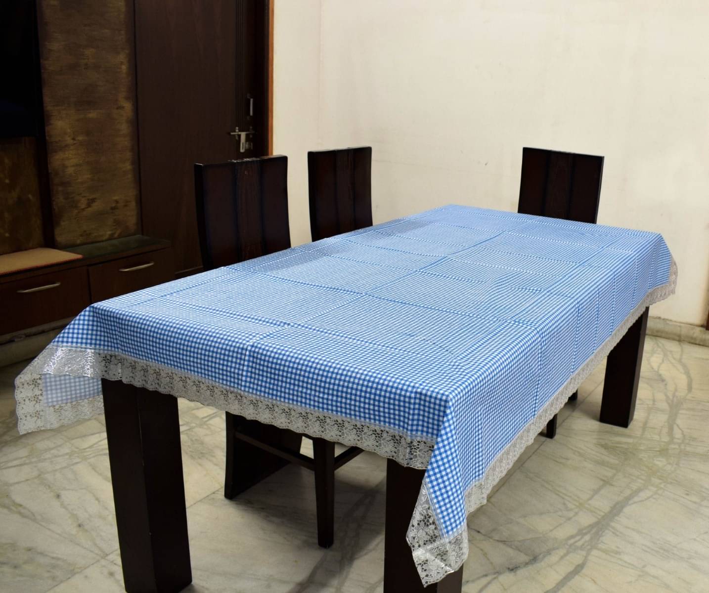     			DPA Collection Checks PVC 6 Seater Rectangle Table Cover ( 229 x 152 ) cm Pack of 1 Light Blue