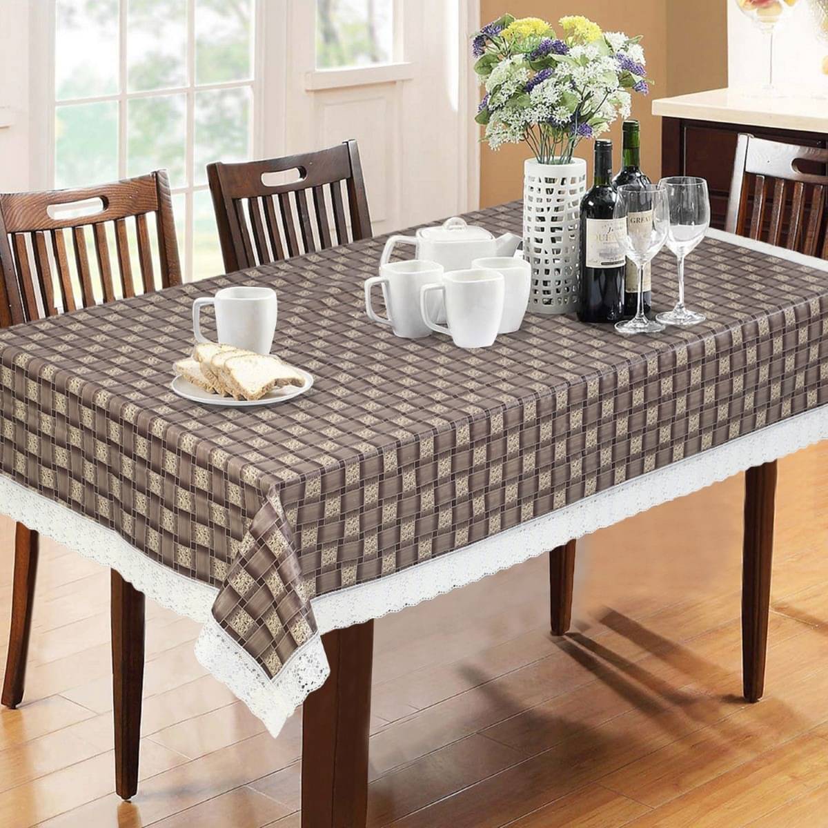     			DPA Collection Checks PVC 6 Seater Rectangle Table Cover ( 228 x 152 ) cm Pack of 1 Brown