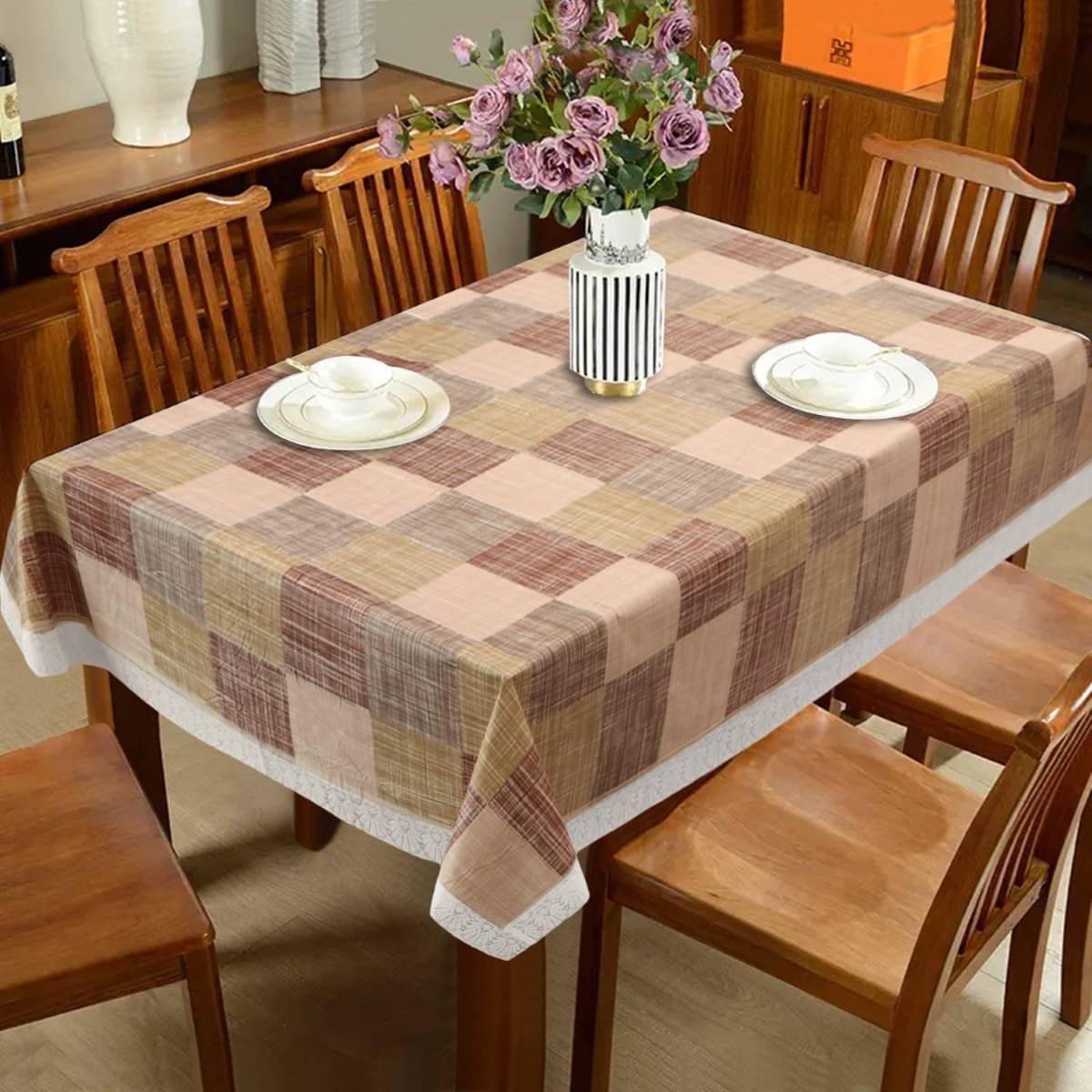 DPA Collection Checks PVC 6 Seater Rectangle Table Cover ( 229 x 152 ) cm Pack of 1 Brown DPA Collection Checks PVC 6 Seater Rectangle Table Cover ( 229 x 152 ) cm Pack of 1 Brown