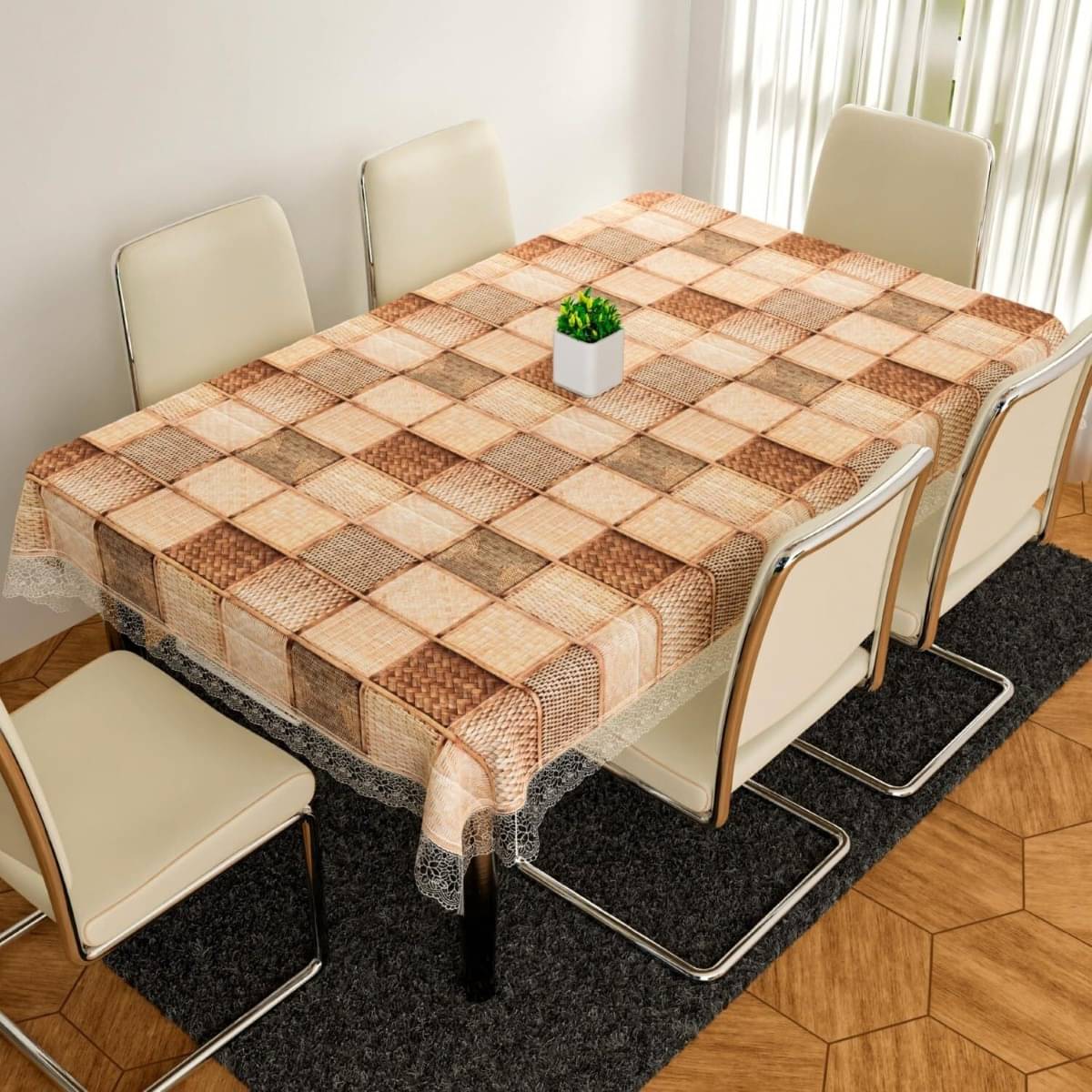     			DPA Collection Checks PVC 6 Seater Rectangle Table Cover ( 228 x 152 ) cm Pack of 1 Brown