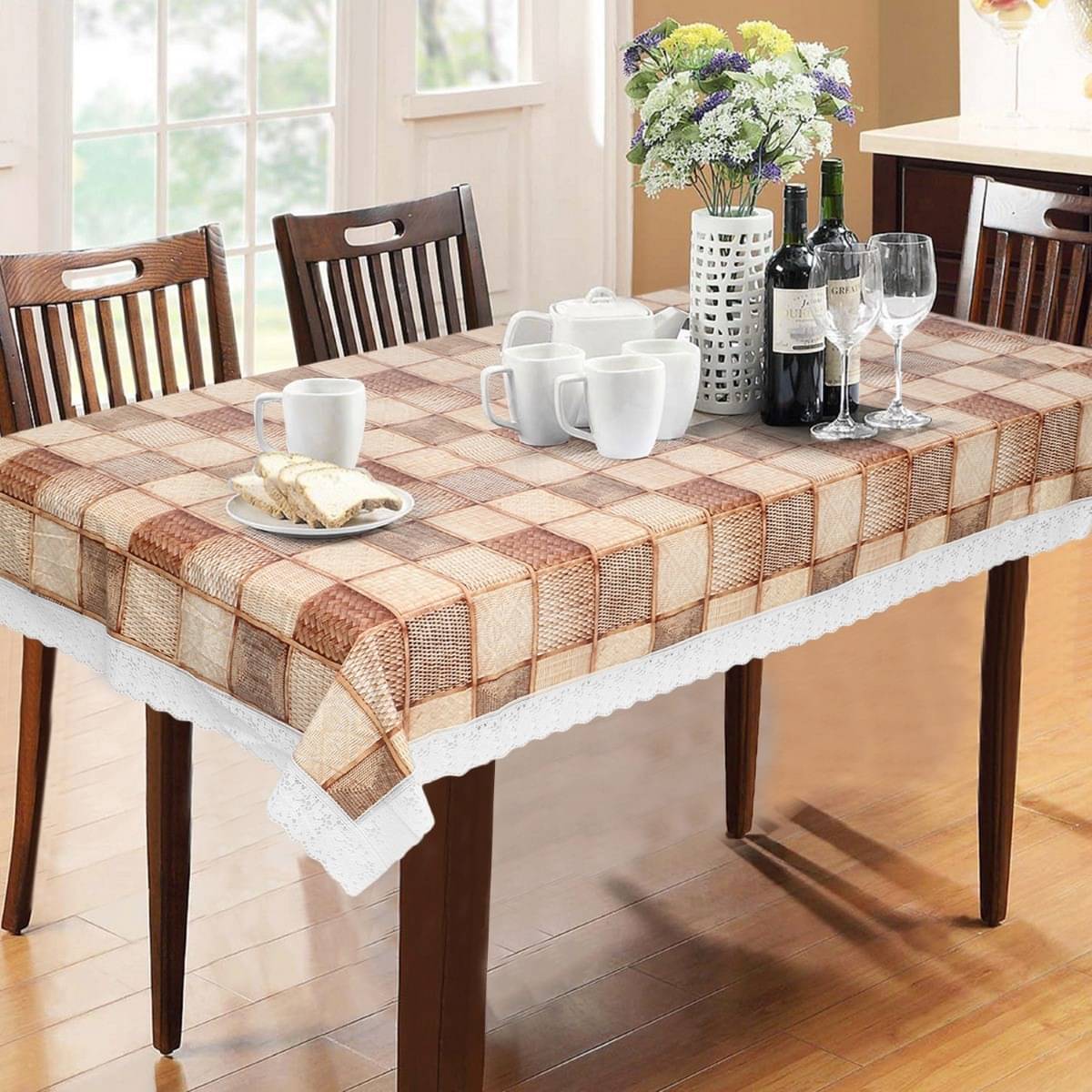DPA Collection Checks PVC 6 Seater Rectangle Table Cover ( 229 x 152 ) cm Pack of 1 Brown DPA Collection Checks PVC 6 Seater Rectangle Table Cover ( 229 x 152 ) cm Pack of 1 Brown