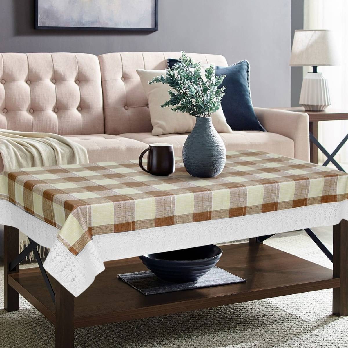     			DPA Collection Checks PVC 6 Seater Rectangle Table Cover ( 229 x 152 ) cm Pack of 1 Brown