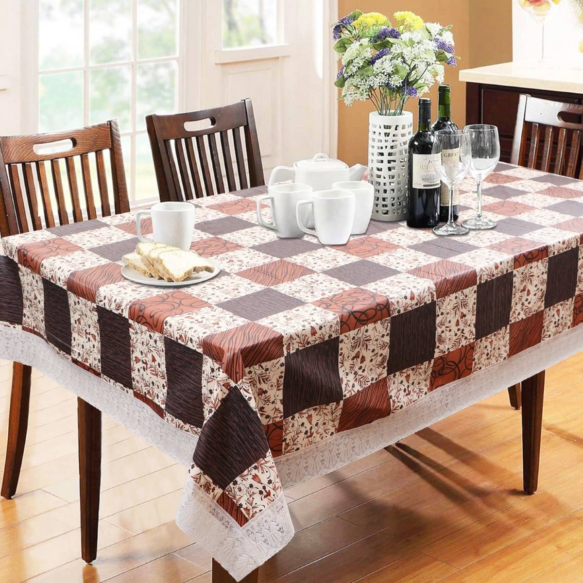     			DPA Collection Checks PVC 6 Seater Rectangle Table Cover ( 229 x 152 ) cm Pack of 1 Brown