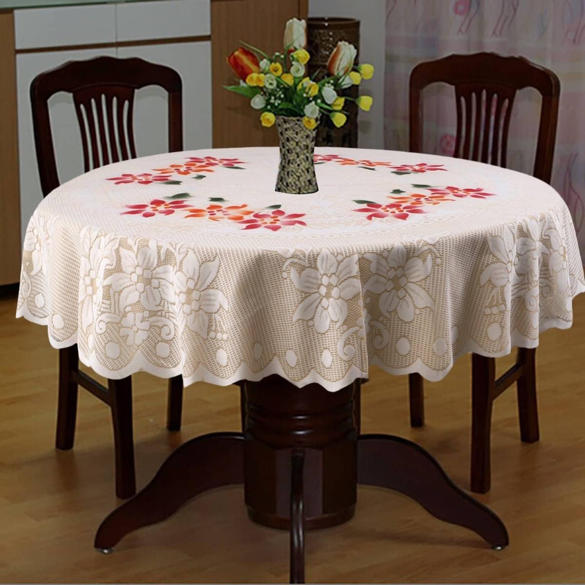     			DPA Collection Embroidered Cotton 4 Seater Round Table Cover ( 152 x 152 ) cm Pack of 1 Peach