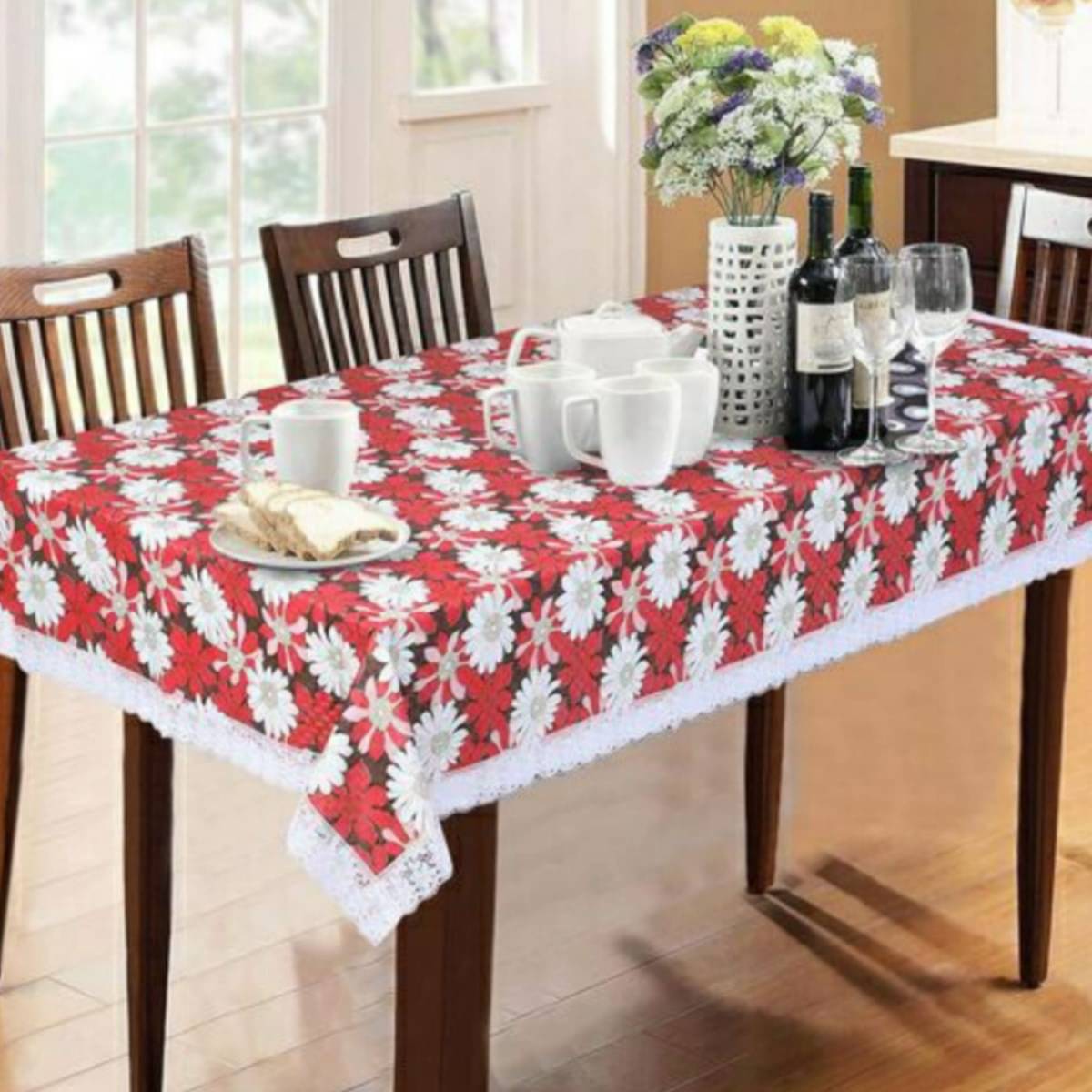 DPA Collection Embroidered Polyester 2 Seater Rectangle Table Cover ( 152 x 102 ) cm Pack of 1 Red DPA Collection Embroidered Polyester 2 Seater Rectangle Table Cover ( 152 x 102 ) cm Pack of 1 Red