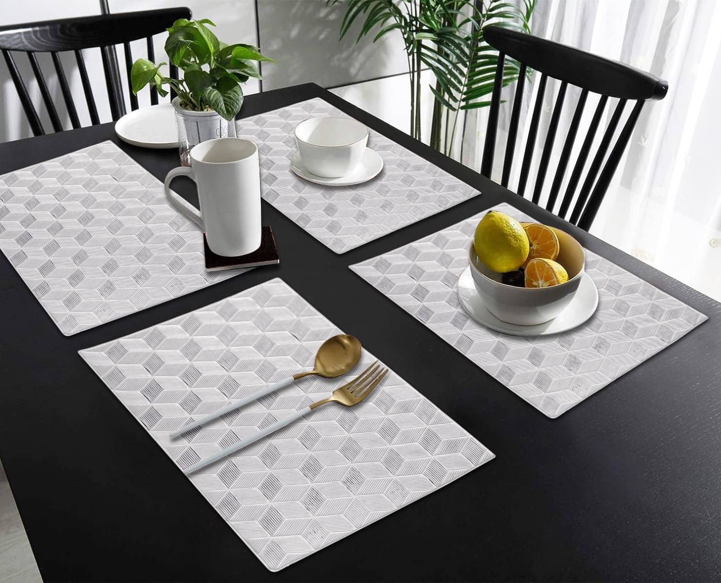 DPA Collection PVC Abstract Table Mats ( 45 cm x 30 cm ) Pack of 4 - Silver DPA Collection PVC Abstract Table Mats ( 45 cm x 30 cm ) Pack of 4 - Silver