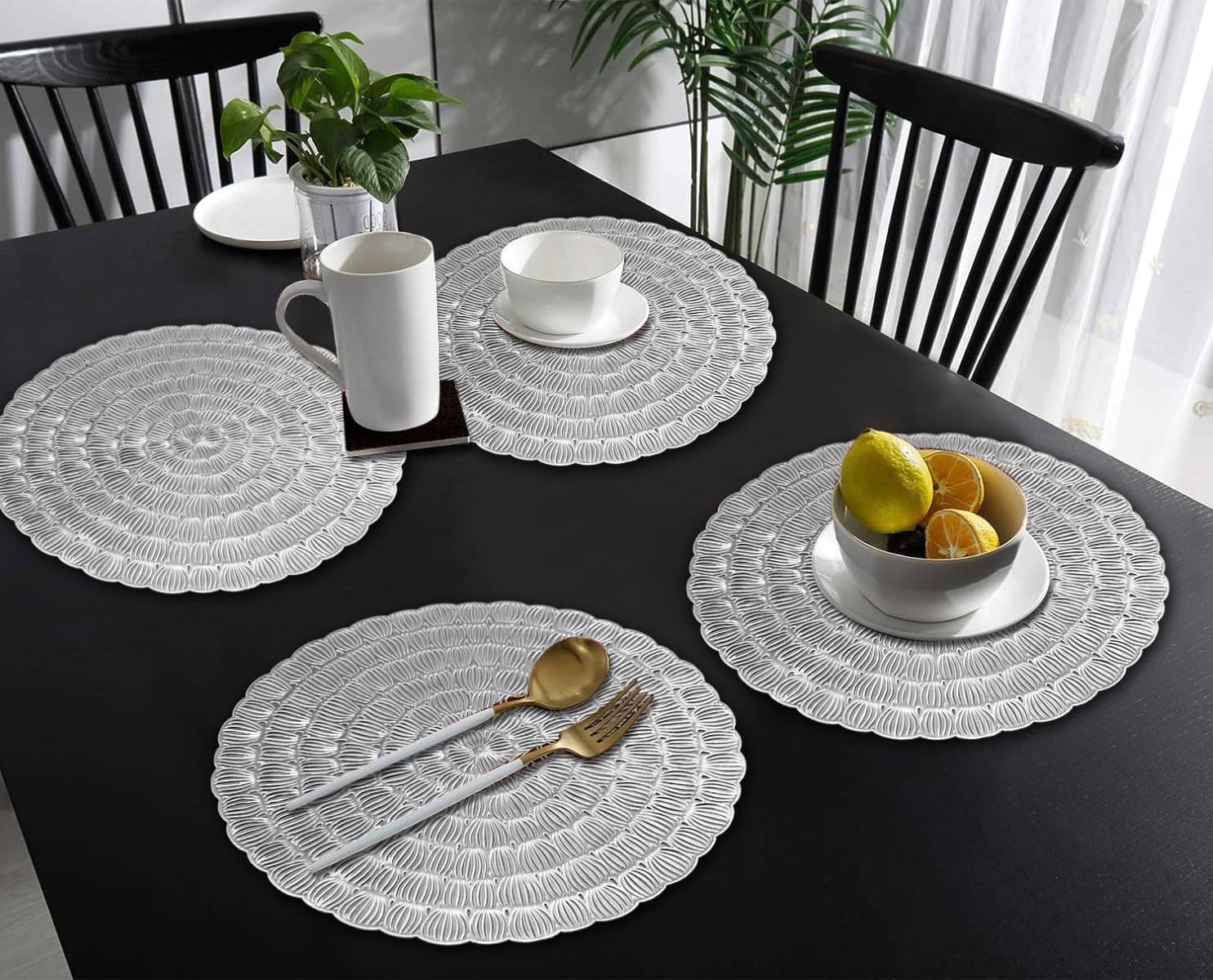     			DPA Collection PVC Abstract Table Mats ( 45 cm x 30 cm ) Pack of 4 - Silver