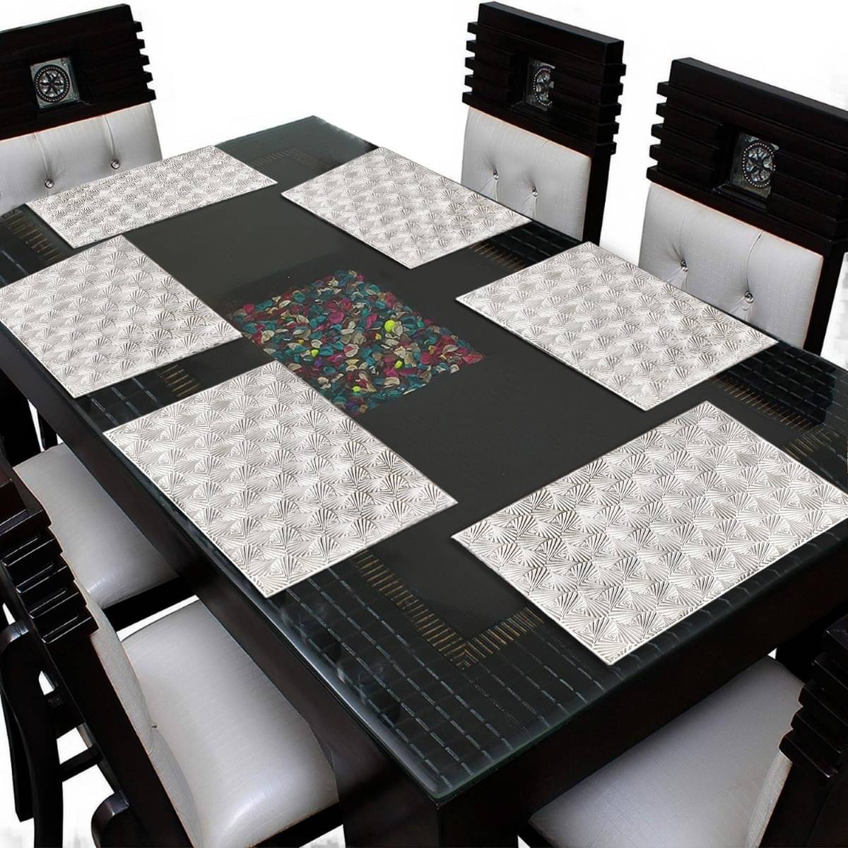     			DPA Collection PVC Abstract Table Mats ( 45 cm x 30 cm ) Pack of 6 - Silver