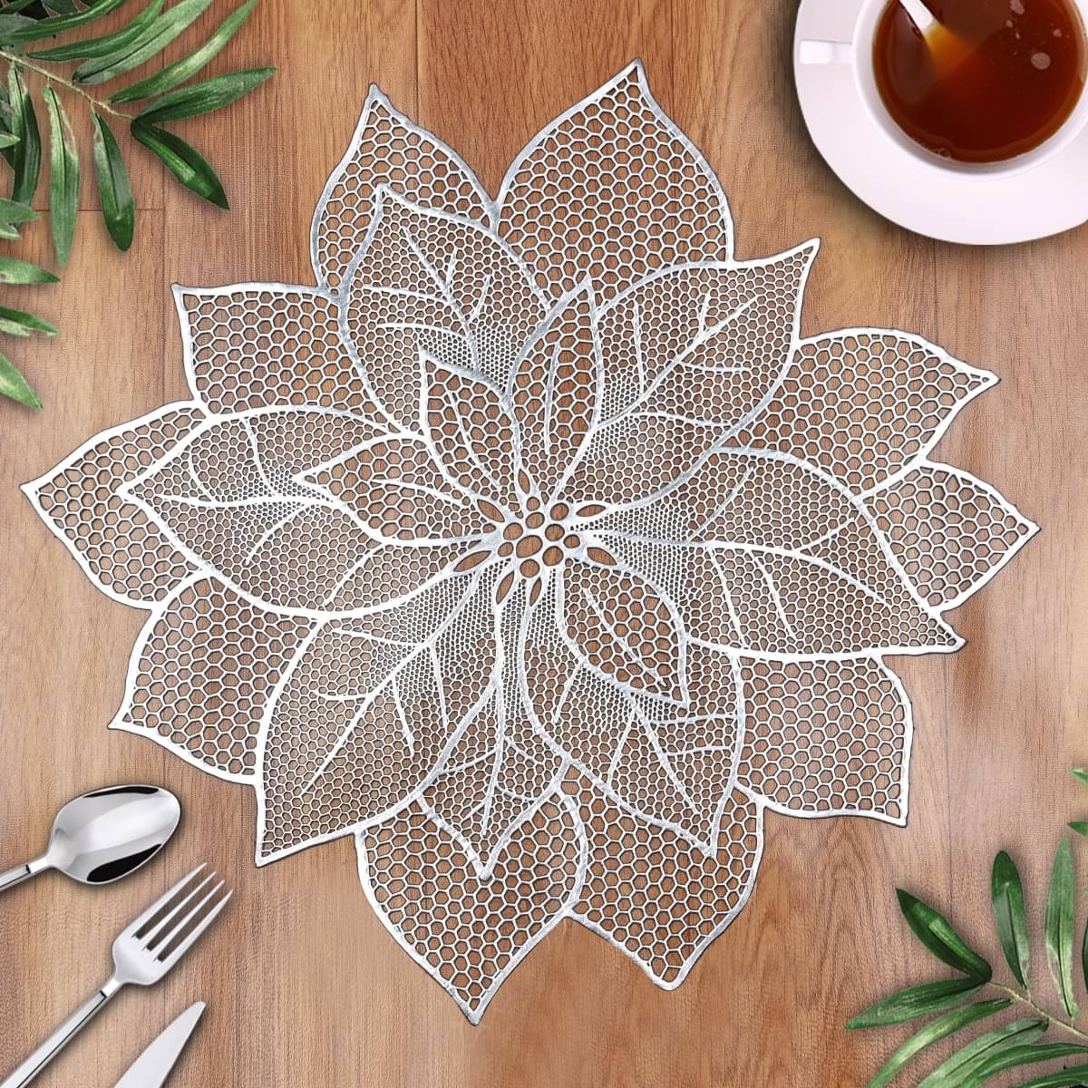     			DPA Collection PVC Abstract Table Mats ( 45 cm x 30 cm ) Pack of 2 - Silver