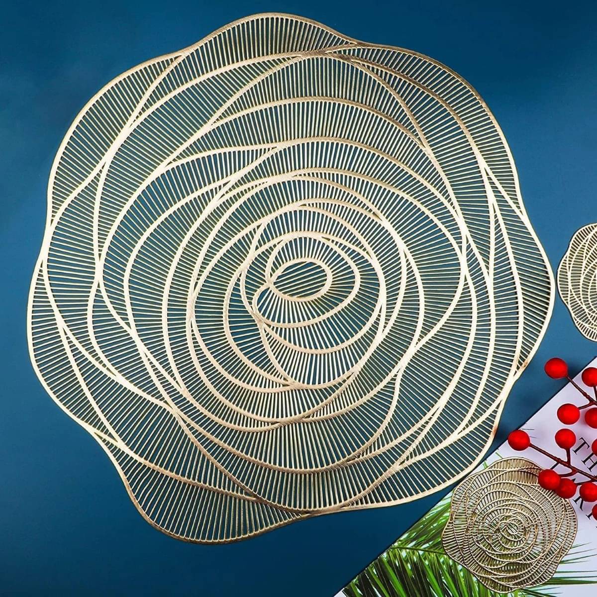     			DPA Collection PVC Abstract Table Mats ( 45 cm x 30 cm ) Pack of 2 - Gold