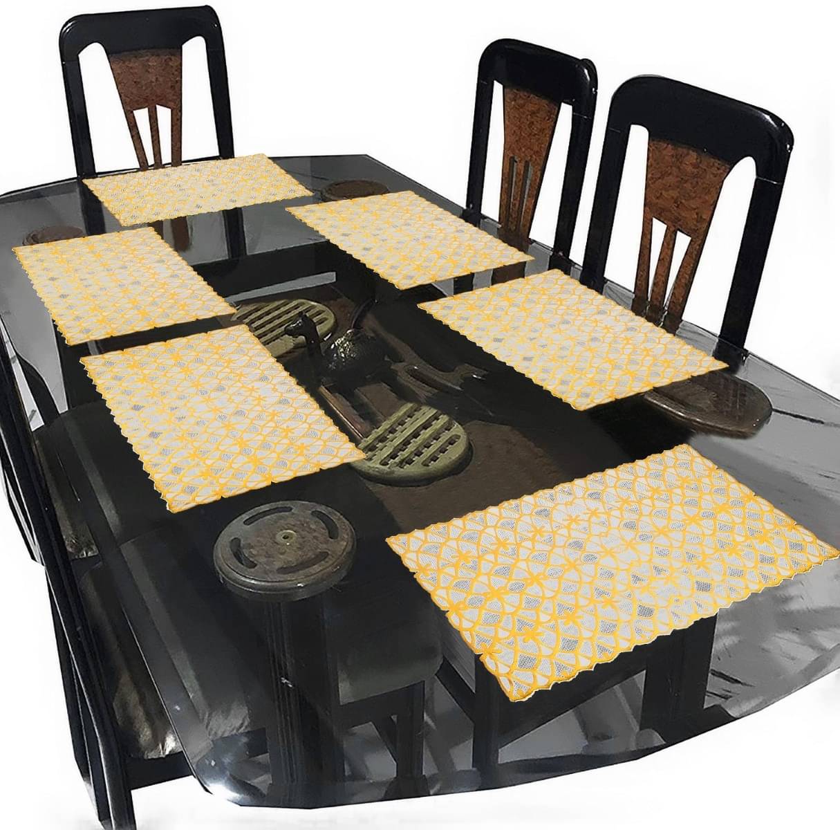 DPA Collection PVC Abstract Table Mats ( 45 cm x 30 cm ) Pack of 6 - Yellow DPA Collection PVC Abstract Table Mats ( 45 cm x 30 cm ) Pack of 6 - Yellow