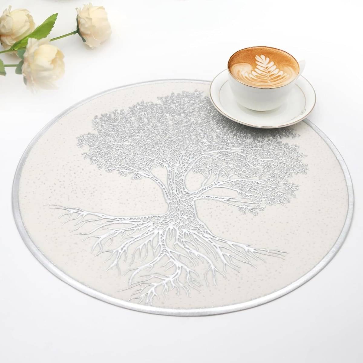 DPA Collection PVC Floral Table Mats ( 45 cm x 30 cm ) Pack of 6 - Silver DPA Collection PVC Floral Table Mats ( 45 cm x 30 cm ) Pack of 6 - Silver