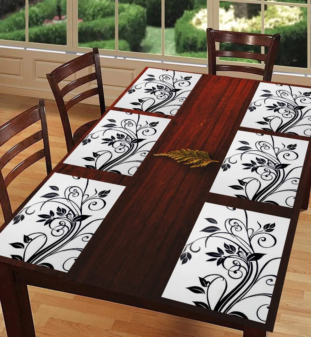 DPA Collection PVC Floral Table Mats ( 45 cm x 30 cm ) Pack of 6 - Black DPA Collection PVC Floral Table Mats ( 45 cm x 30 cm ) Pack of 6 - Black