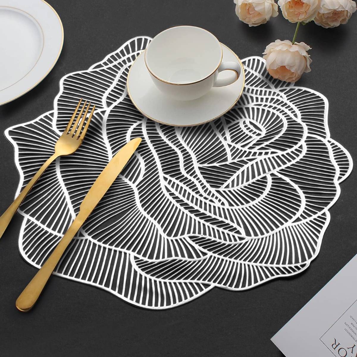     			DPA Collection PVC Floral Table Mats ( 45 cm x 30 cm ) Pack of 6 - Silver