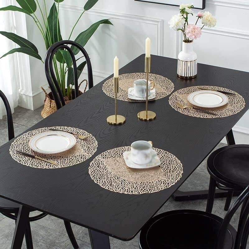     			DPA Collection PVC Floral Table Mats ( 45 cm x 30 cm ) Pack of 4 - Gold