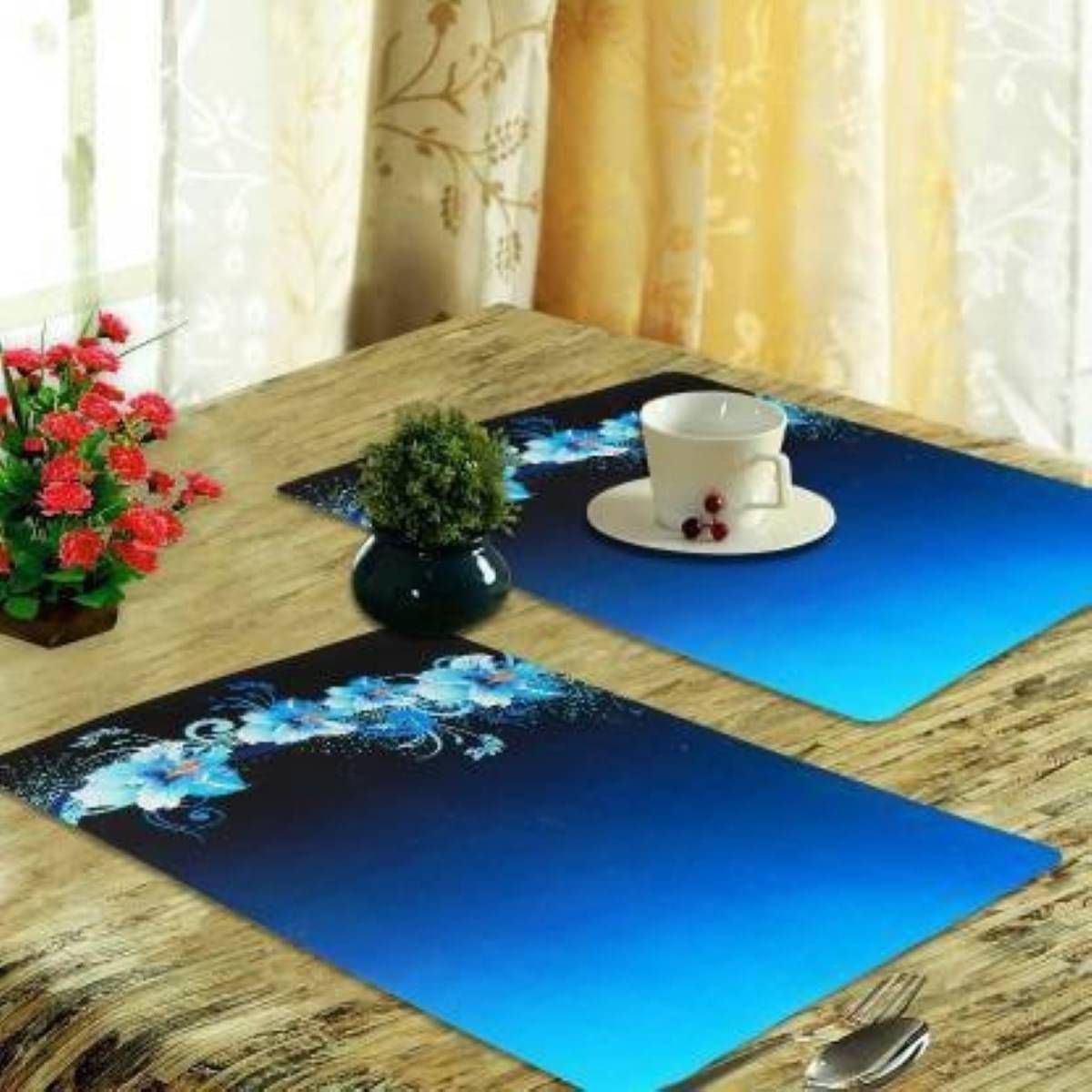 DPA Collection PVC Floral Table Mats ( 45 cm x 30 cm ) Pack of 6 - Blue DPA Collection PVC Floral Table Mats ( 45 cm x 30 cm ) Pack of 6 - Blue