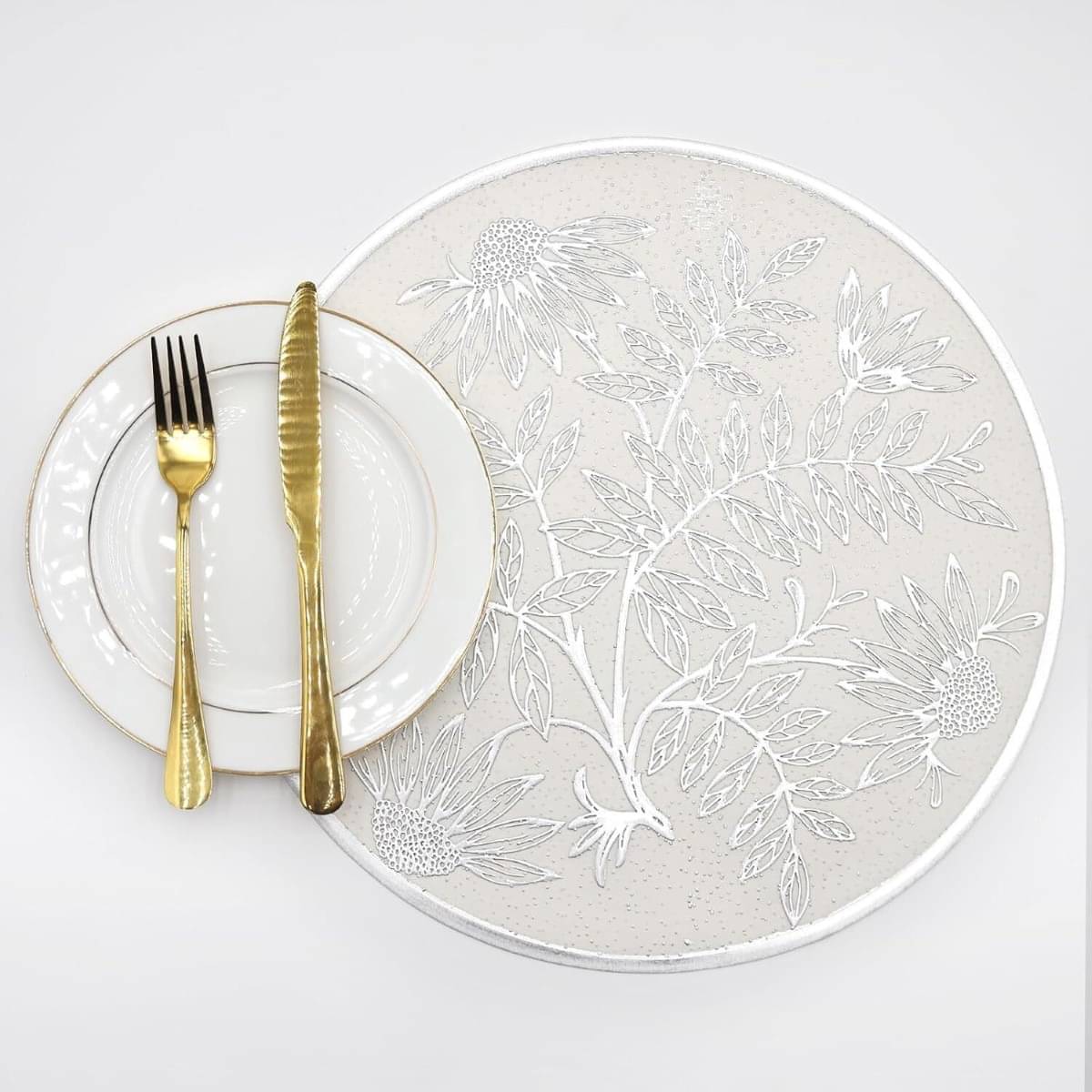 DPA Collection PVC Floral Table Mats ( 45 cm x 30 cm ) Pack of 6 - Silver DPA Collection PVC Floral Table Mats ( 45 cm x 30 cm ) Pack of 6 - Silver