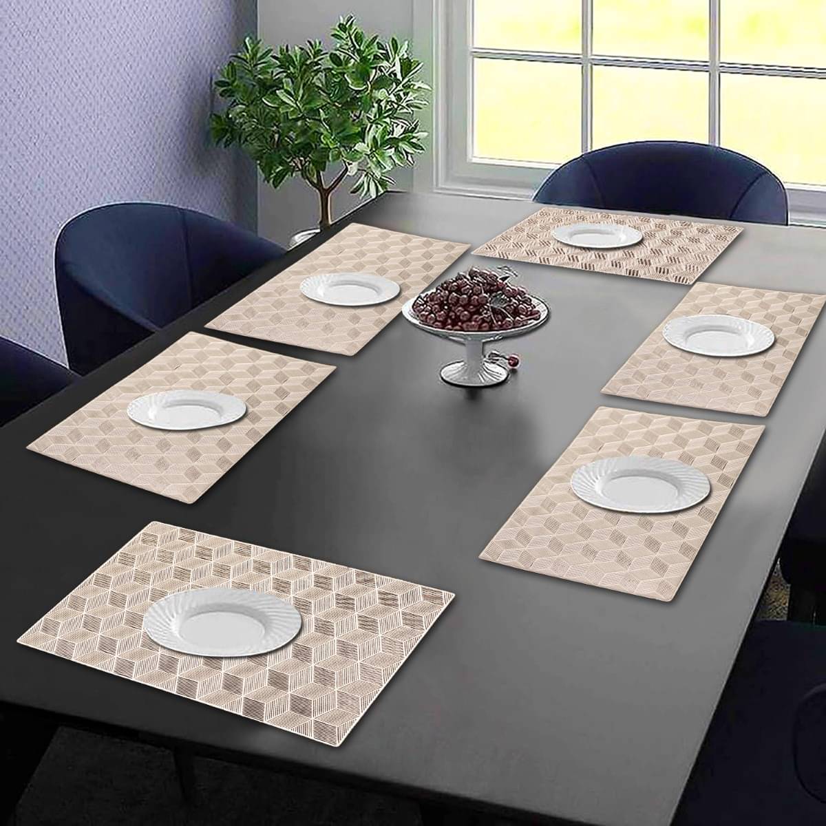     			DPA Collection PVC Geometric Table Mats ( 45 cm x 30 cm ) Pack of 6 - Gold