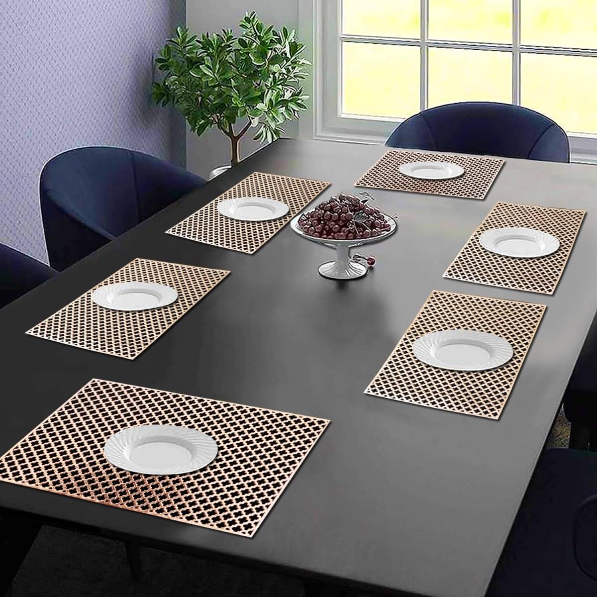     			DPA Collection PVC Geometric Table Mats ( 45 cm x 30 cm ) Pack of 6 - Gold