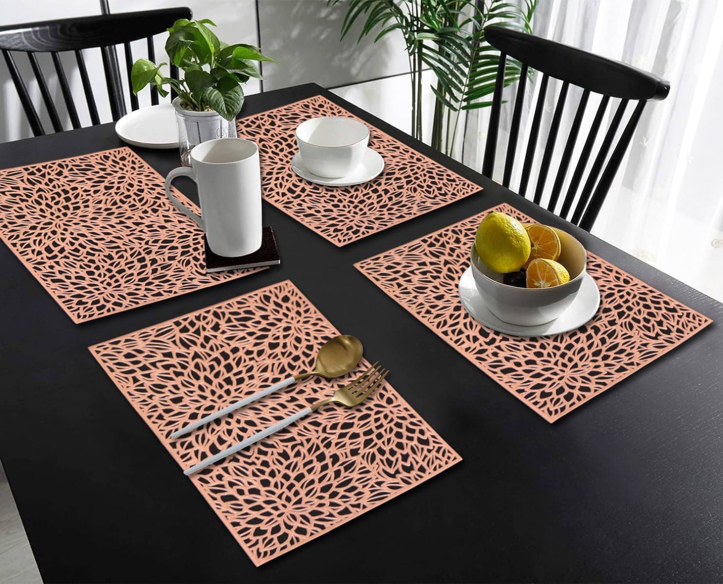     			DPA Collection PVC Geometric Table Mats ( 45 cm x 30 cm ) Pack of 4 - Brown