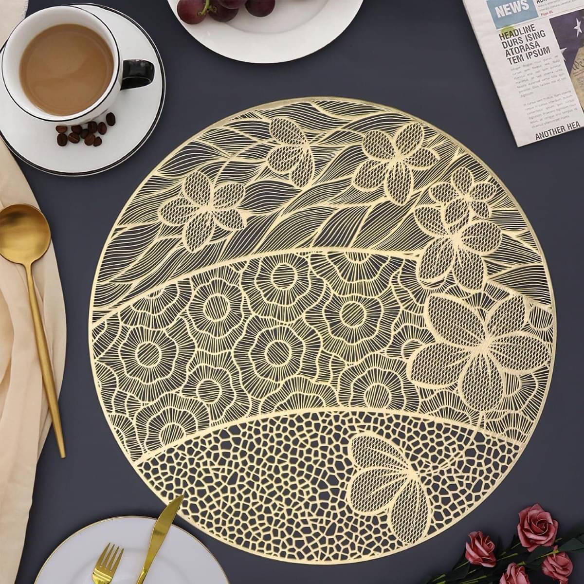     			DPA Collection PVC Geometric Table Mats ( 45 cm x 30 cm ) Pack of 2 - Gold