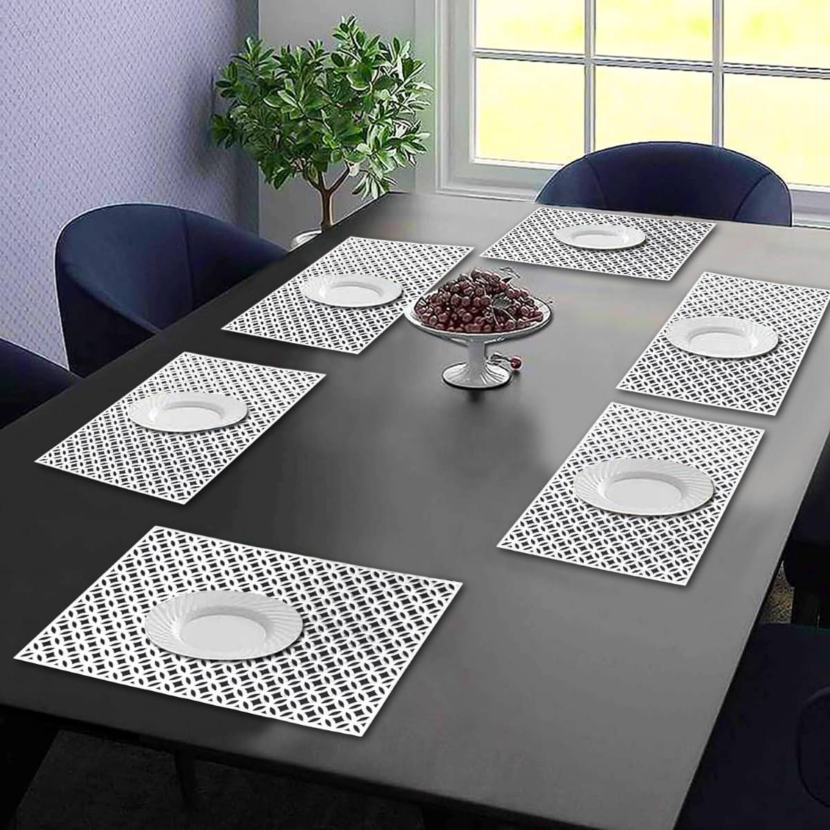     			DPA Collection PVC Geometric Table Mats ( 45 cm x 30 cm ) Pack of 6 - Silver