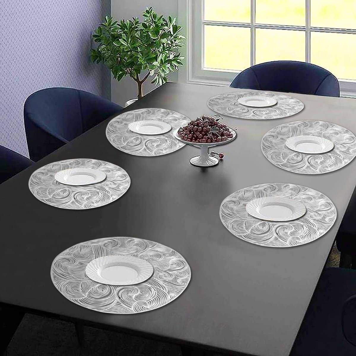 DPA Collection PVC Geometric Table Mats ( 45 cm x 30 cm ) Pack of 6 - Silver DPA Collection PVC Geometric Table Mats ( 45 cm x 30 cm ) Pack of 6 - Silver