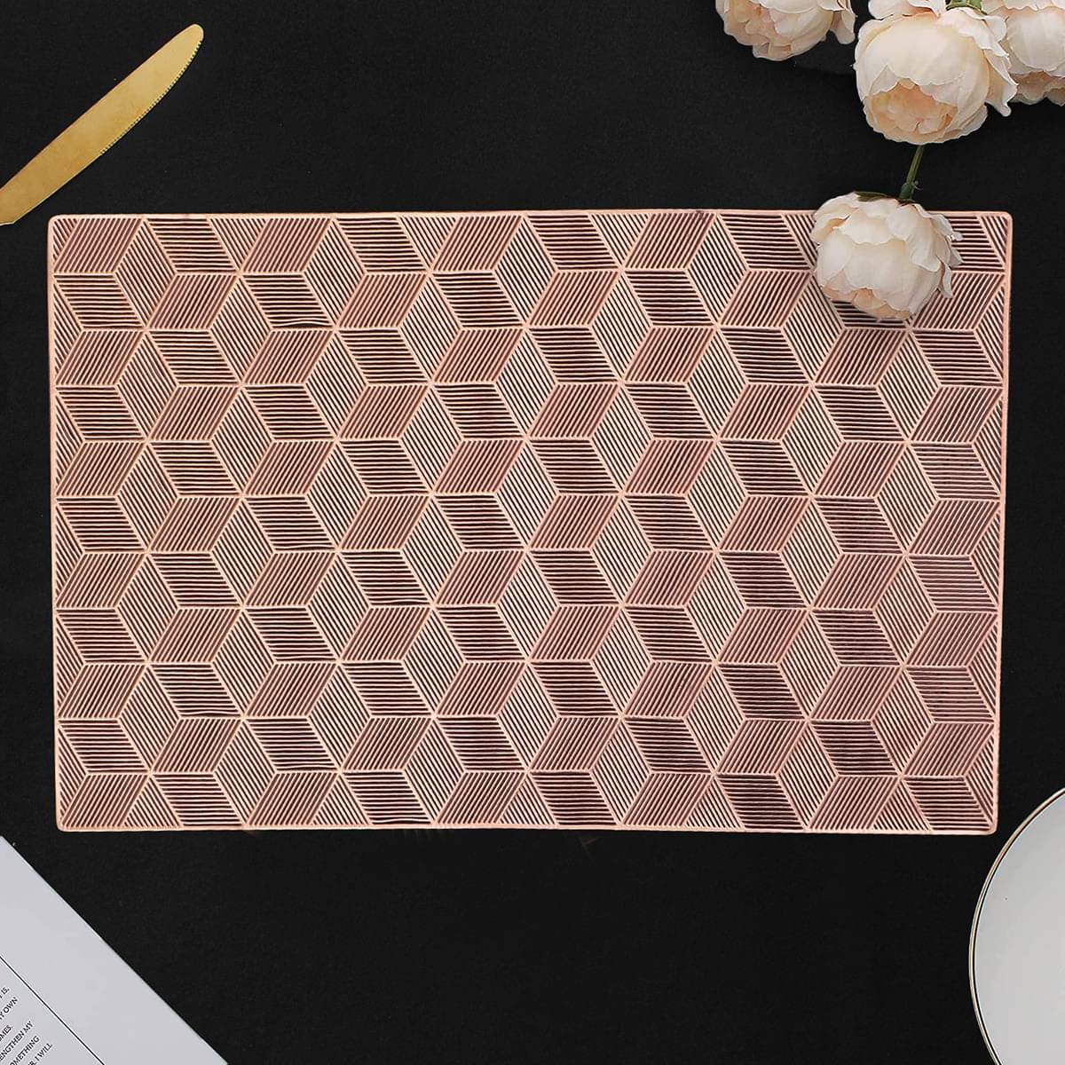     			DPA Collection PVC Geometric Table Mats ( 45 cm x 30 cm ) Pack of 2 - Brown