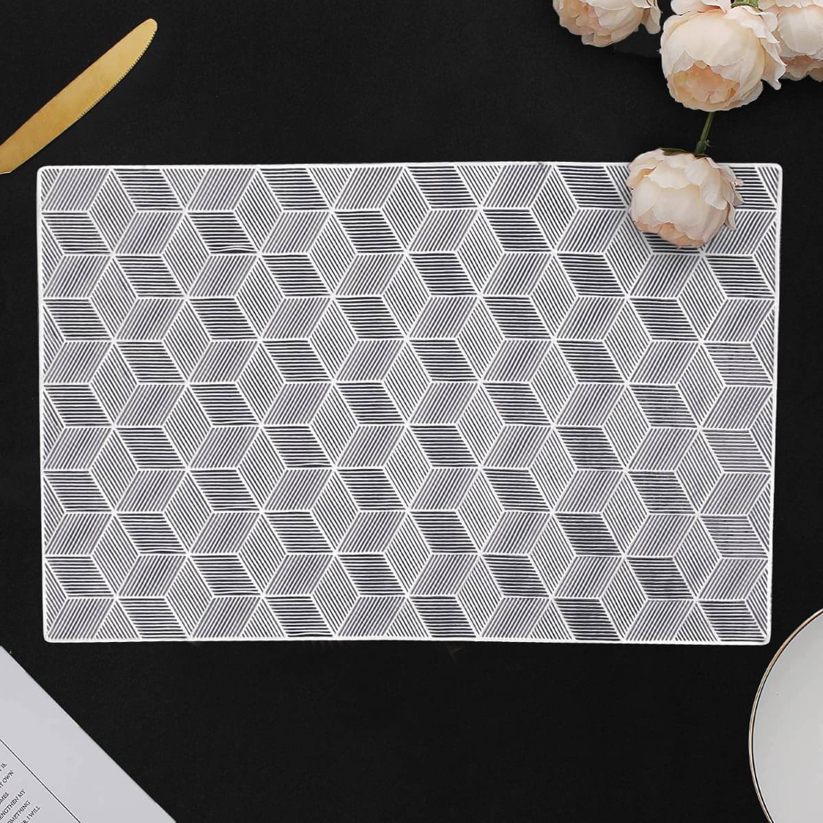 DPA Collection PVC Geometric Table Mats ( 45 cm x 30 cm ) Pack of 2 - Silver DPA Collection PVC Geometric Table Mats ( 45 cm x 30 cm ) Pack of 2 - Silver