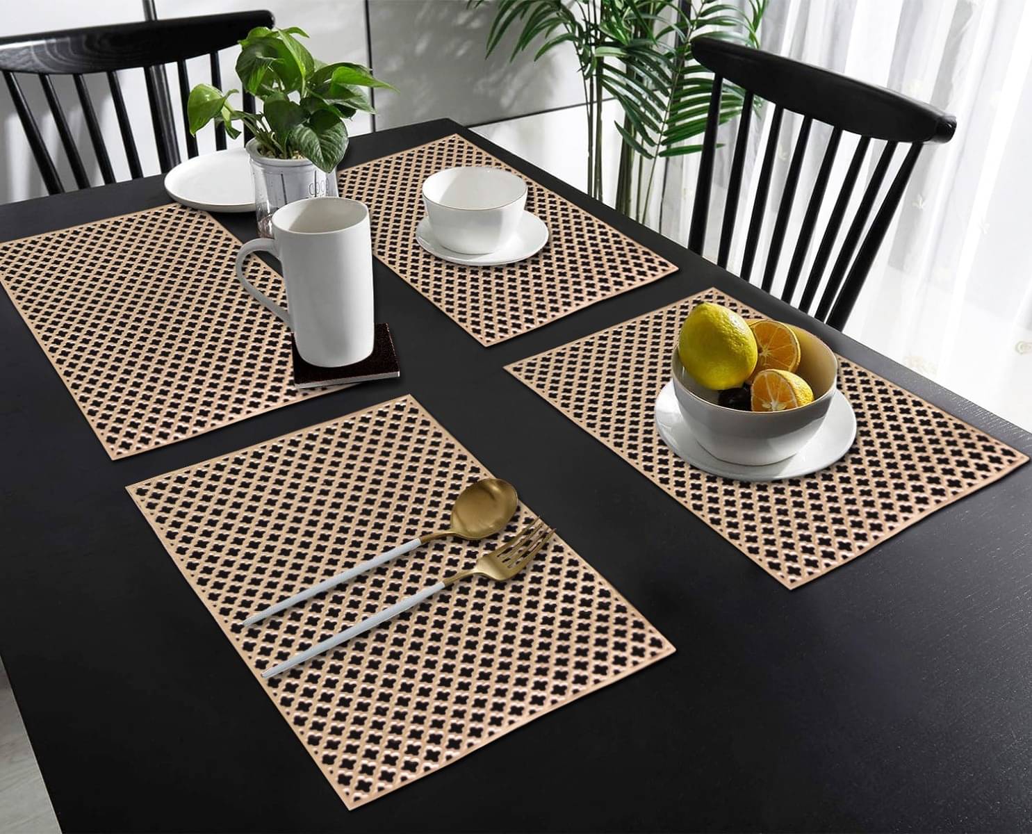 DPA Collection PVC Geometric Table Mats ( 45 cm x 30 cm ) Pack of 4 - Gold DPA Collection PVC Geometric Table Mats ( 45 cm x 30 cm ) Pack of 4 - Gold