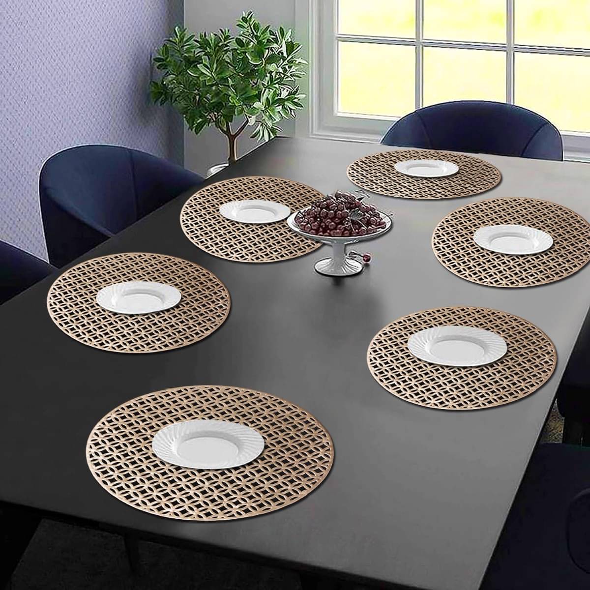     			DPA Collection PVC Geometric Table Mats ( 45 cm x 30 cm ) Pack of 6 - Gold
