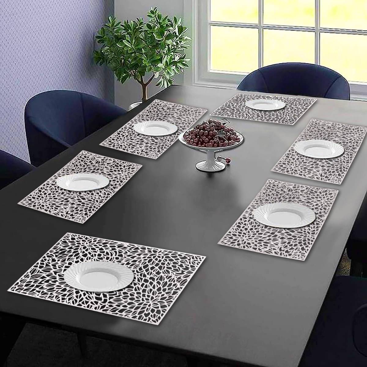     			DPA Collection PVC Geometric Table Mats ( 45 cm x 30 cm ) Pack of 6 - Silver