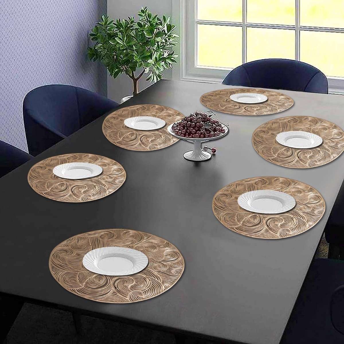     			DPA Collection PVC Geometric Table Mats ( 45 cm x 30 cm ) Pack of 6 - Gold