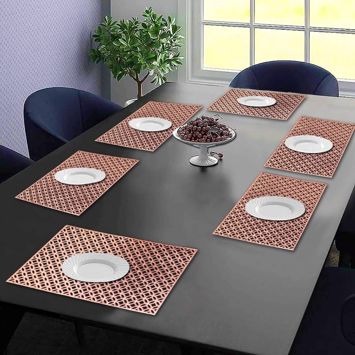     			DPA Collection PVC Geometric Table Mats ( 45 cm x 30 cm ) Pack of 6 - Brown