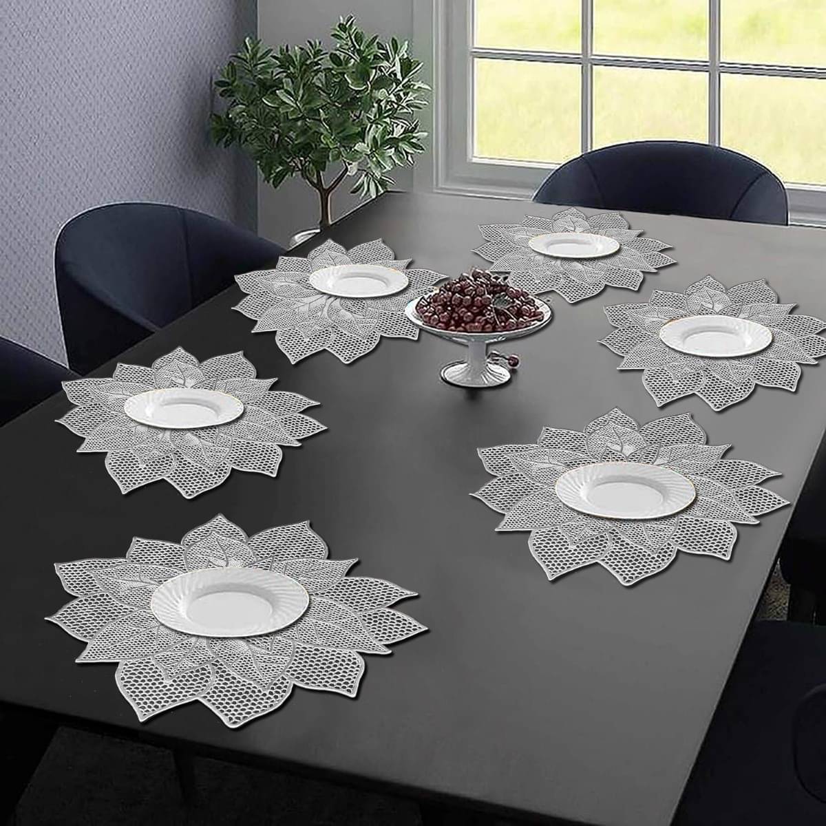     			DPA Collection PVC Geometric Table Mats ( 45 cm x 30 cm ) Pack of 6 - Silver