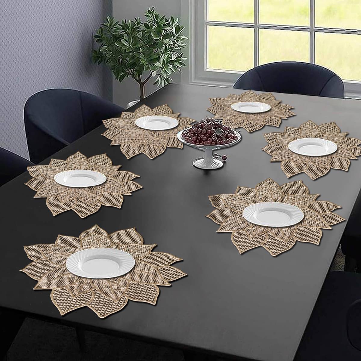     			DPA Collection PVC Geometric Table Mats ( 45 cm x 30 cm ) Pack of 6 - Gold