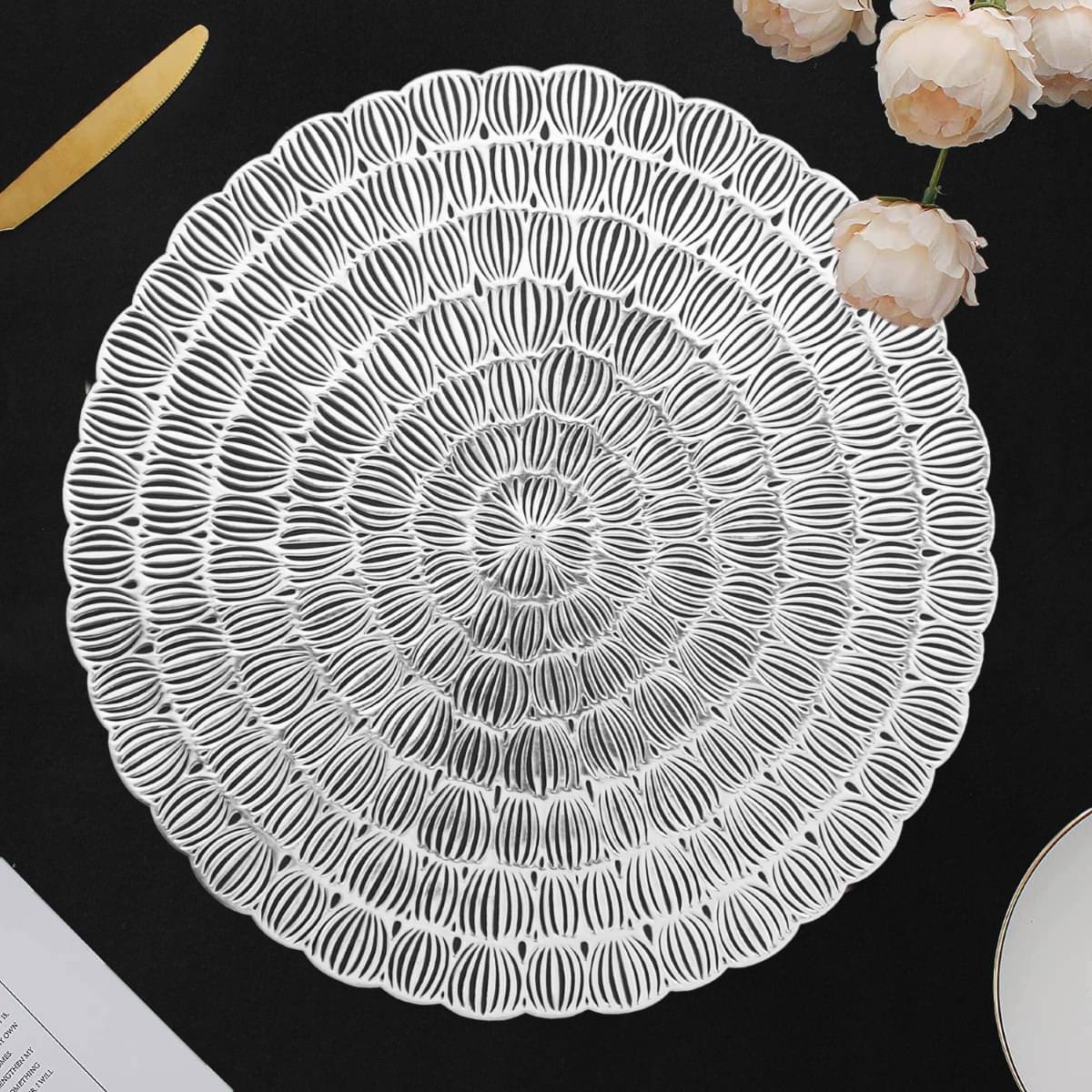     			DPA Collection PVC Geometric Table Mats ( 45 cm x 30 cm ) Pack of 2 - Silver