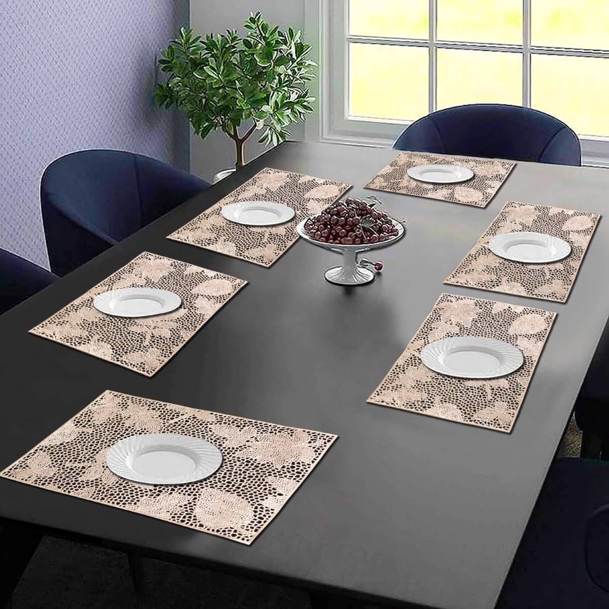     			DPA Collection PVC Geometric Table Mats ( 45 cm x 30 cm ) Pack of 6 - Gold