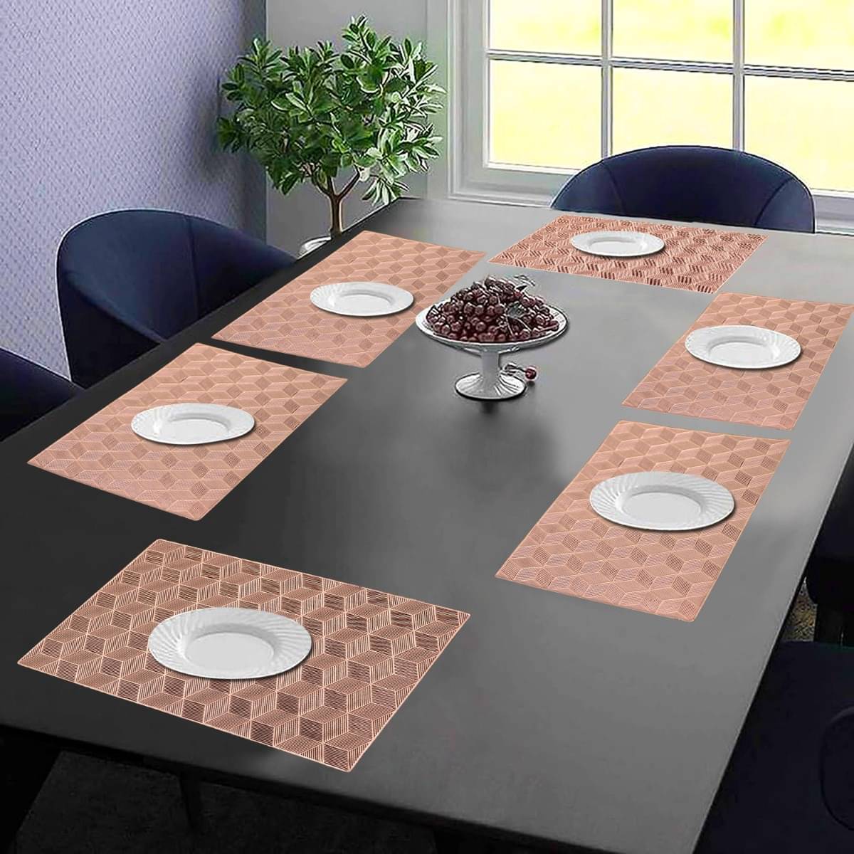     			DPA Collection PVC Geometric Table Mats ( 45 cm x 30 cm ) Pack of 6 - Brown