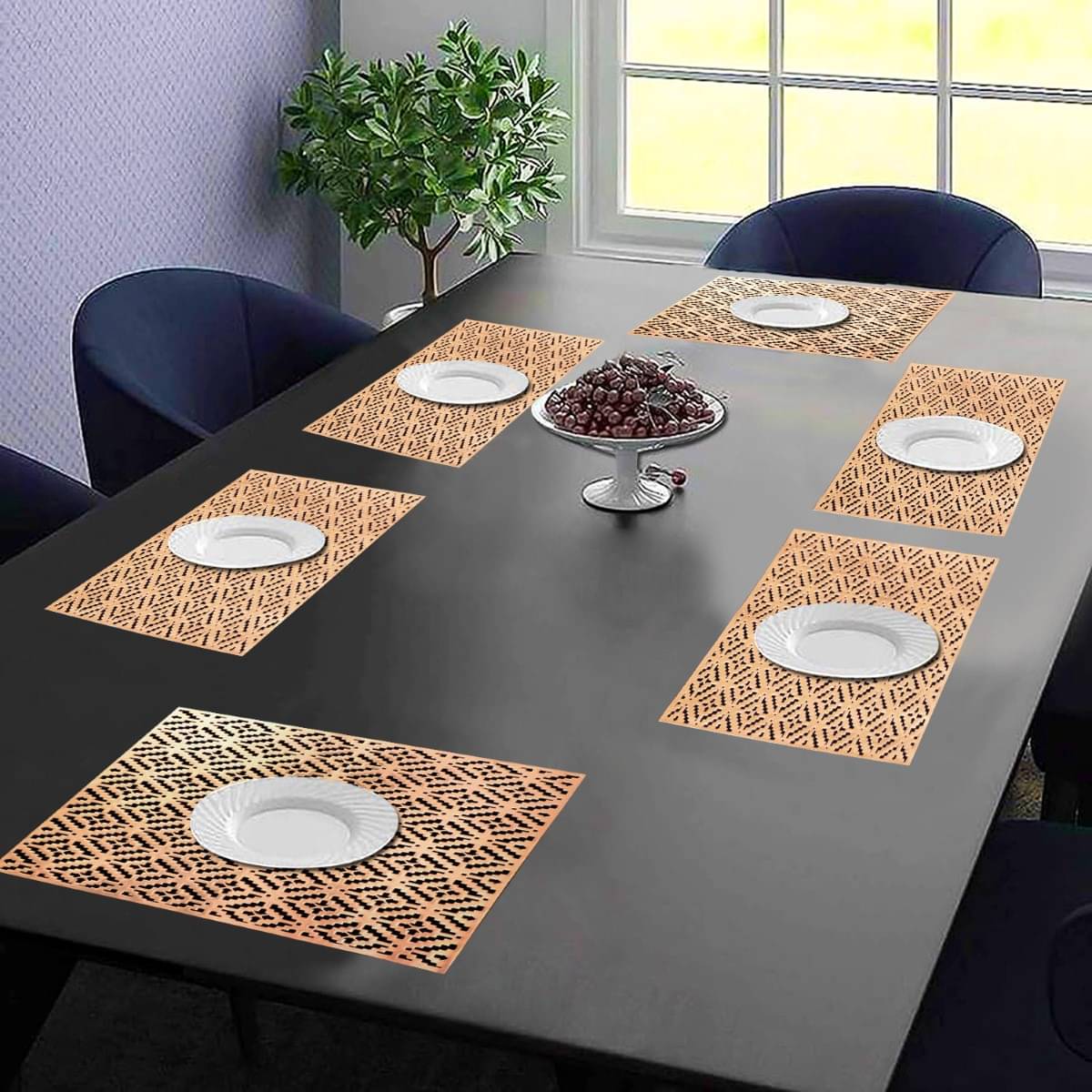     			DPA Collection PVC Geometric Table Mats ( 45 cm x 30 cm ) Pack of 6 - Brown