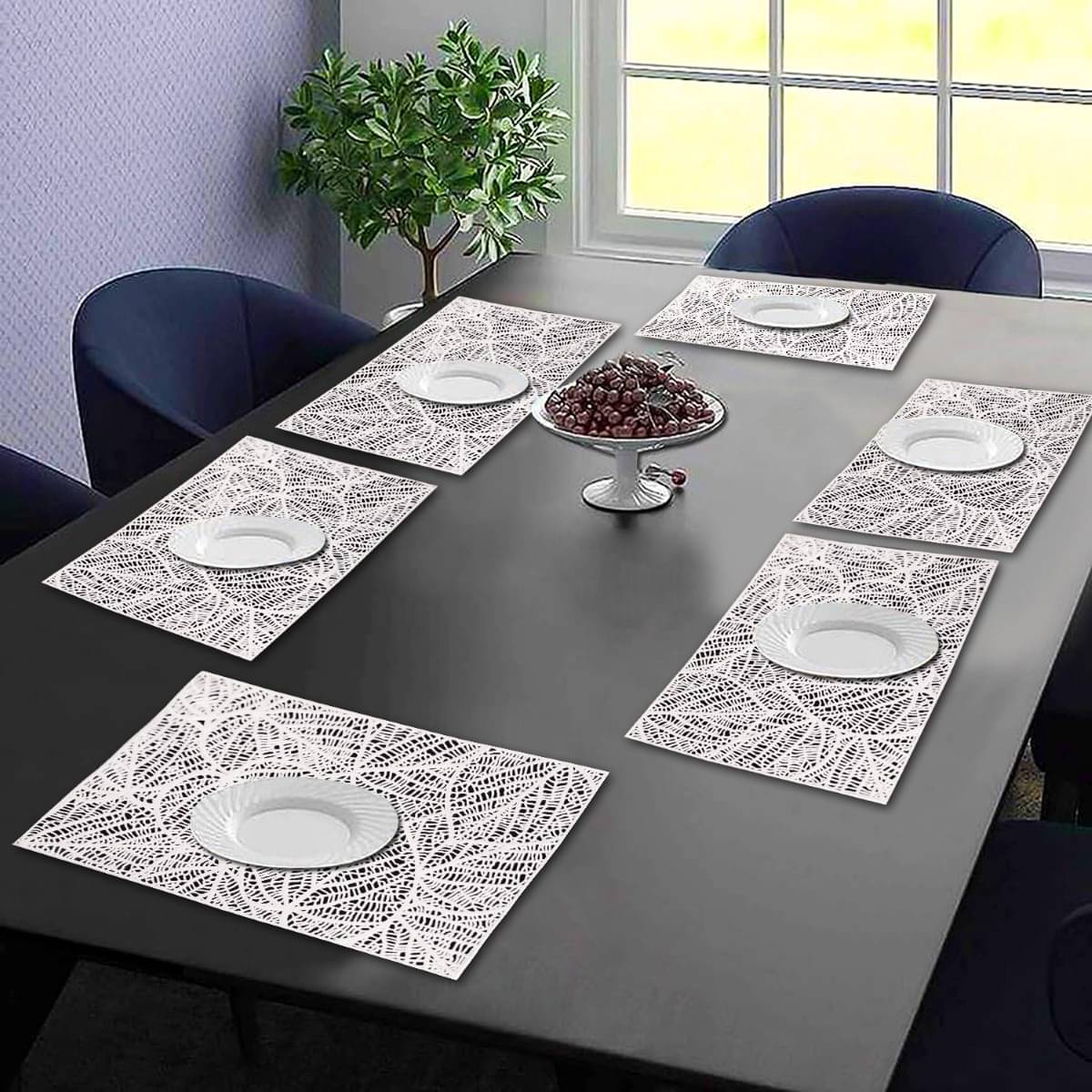 DPA Collection PVC Geometric Table Mats ( 45 cm x 30 cm ) Pack of 6 - Silver DPA Collection PVC Geometric Table Mats ( 45 cm x 30 cm ) Pack of 6 - Silver