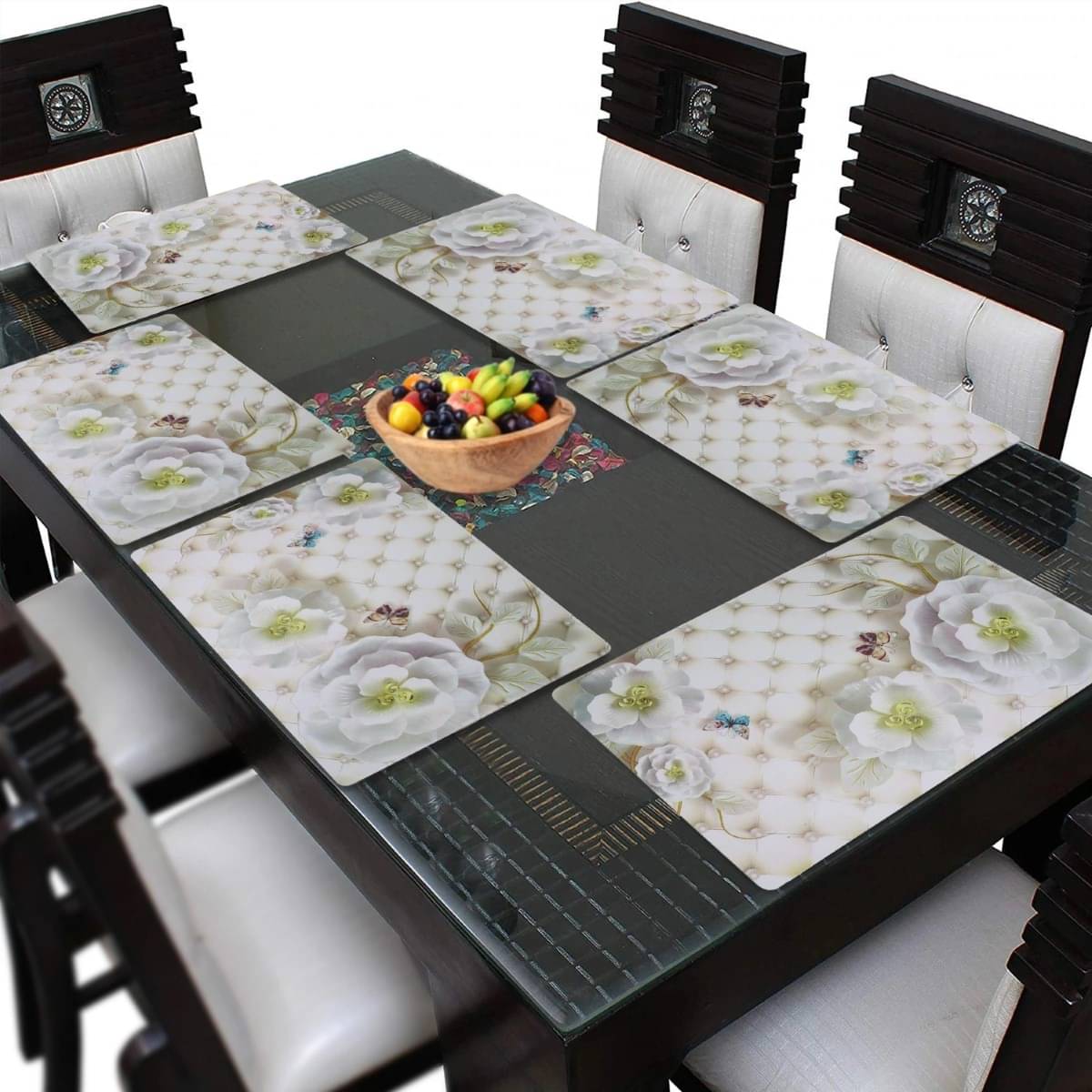     			DPA Collection Polyester Abstract Table Mats ( 45 cm x 30 cm ) Pack of 6 - White
