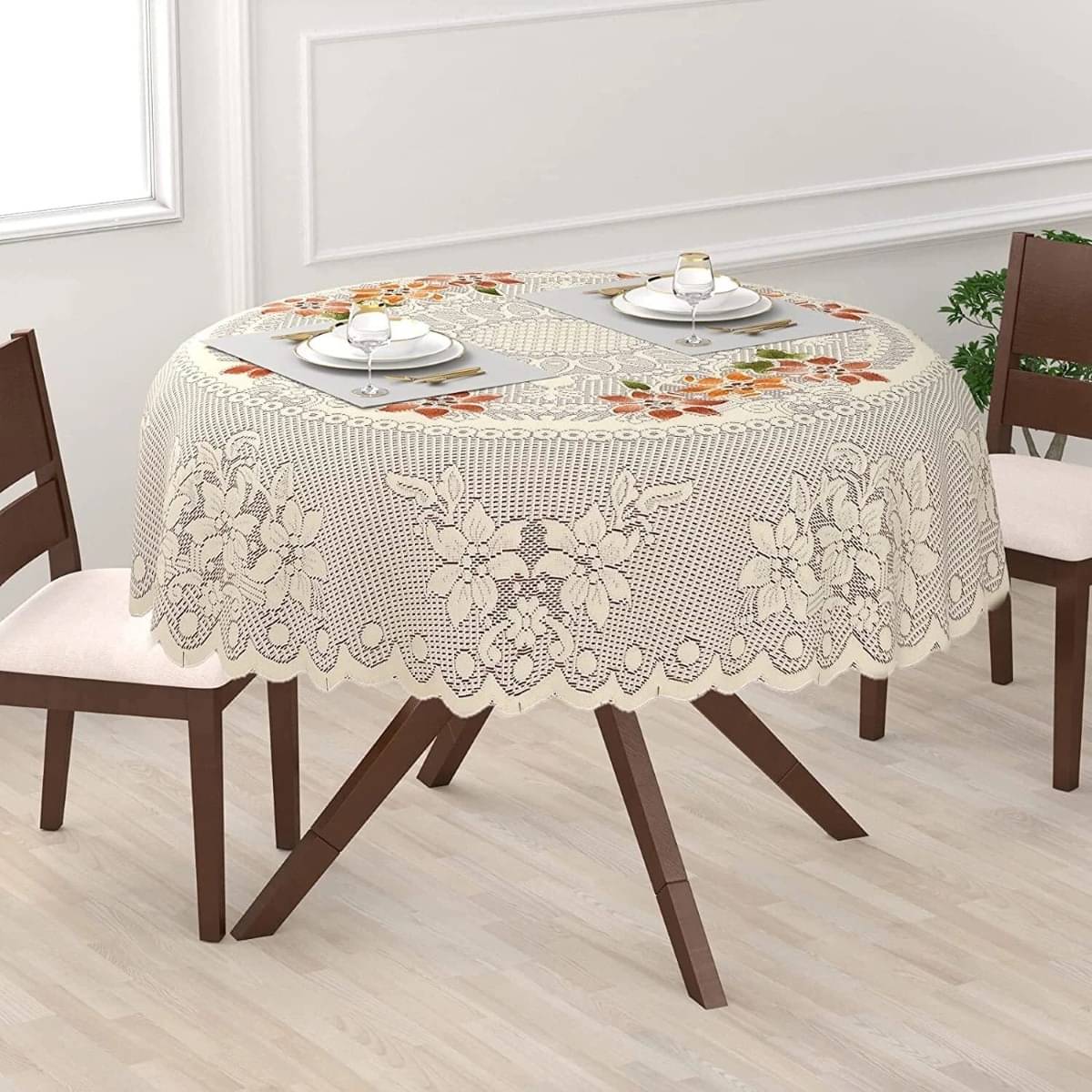     			DPA Collection Printed Cotton 2 Seater Round Table Cover ( 102 x 102 ) cm Pack of 1 Gold